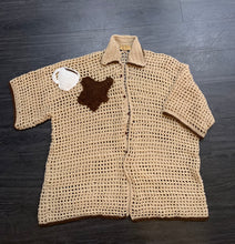 Load image into Gallery viewer, Handmade Crocheted spilled coffee luxury button up
