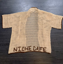 Load image into Gallery viewer, Handmade Crocheted spilled coffee luxury button up
